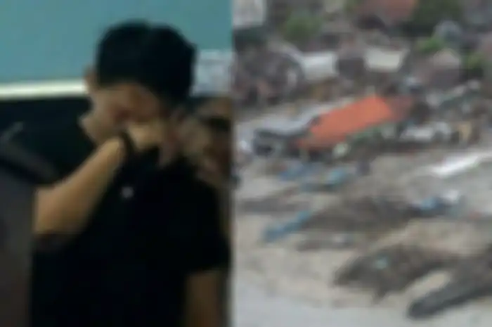 Kolase foto Ifan Seventeen - Rumah yang porak poranda akibat bencana tsunami banten