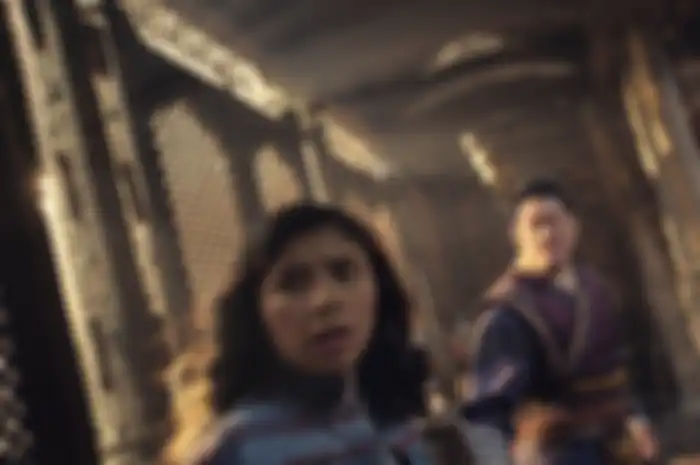 (L-R): Xochitl Gomez as America Chavez, Benedict Wong as Wong, and Benedict Cumberbatch as Dr. Stephen Strange in Marvel Studios' DOCTOR STRANGE IN THE MULTIVERSE OF MADNESS. Photo courtesy of Marvel Studios. ©Marvel Studios 2022. All Rights Reserved.