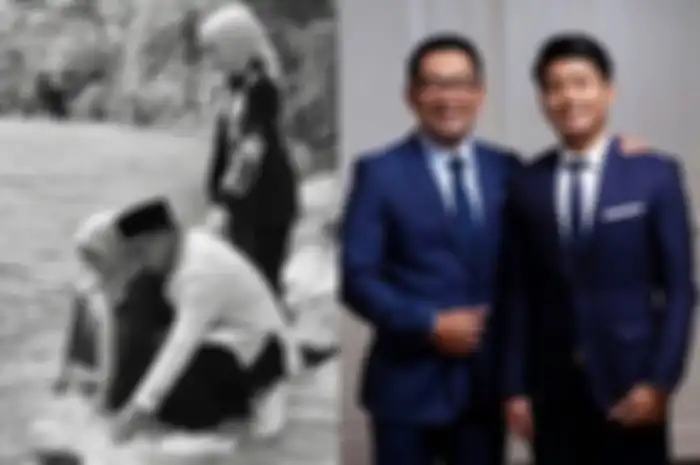 Kolase foto keluarga Ridwan Kamil di tepi Sungai Aare, dan Ridwan Kamil bersama Eril 