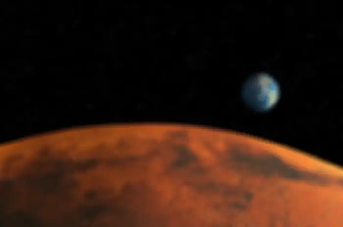 Planet Bumi jika dilihat dari permukaan planet Mars