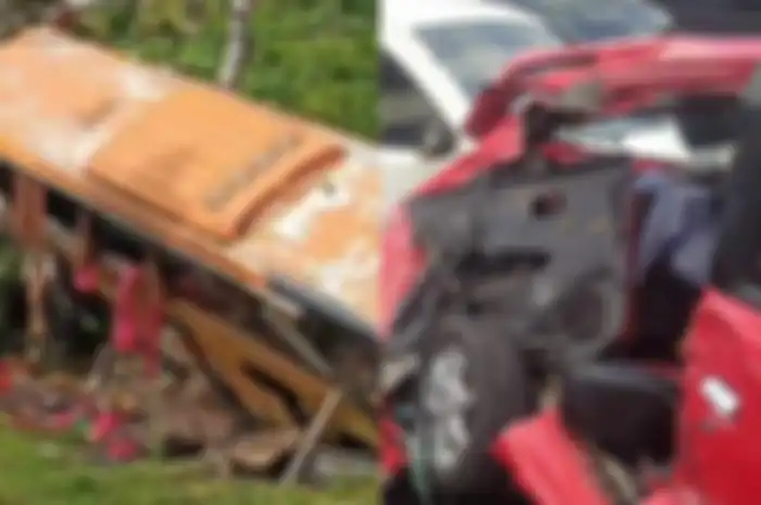 Kondisi kendaraan yang terlibat kecelakaan maut di Baturiti, Tabanan, Sabtu 18 Juni 2022.