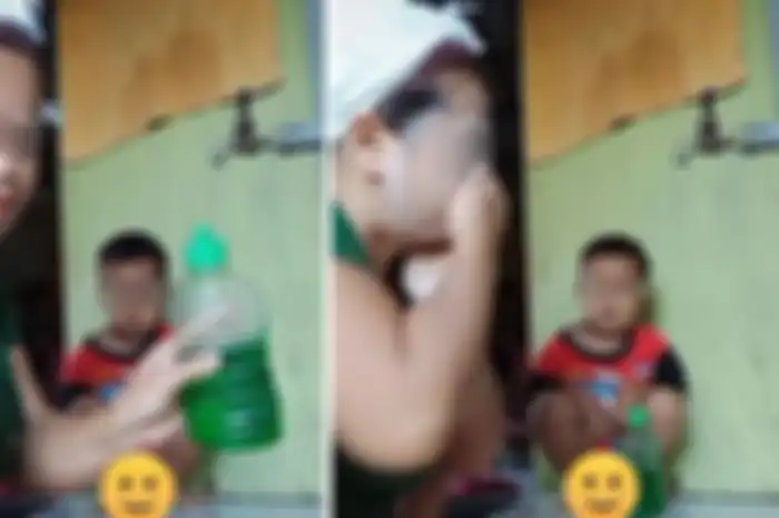 Viral aksi seorang emak-emak gunakan sabun cuci piring untuk mencuci muka.