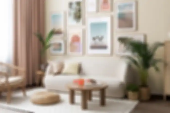 Ilustrasi interior dengan dinding galeri