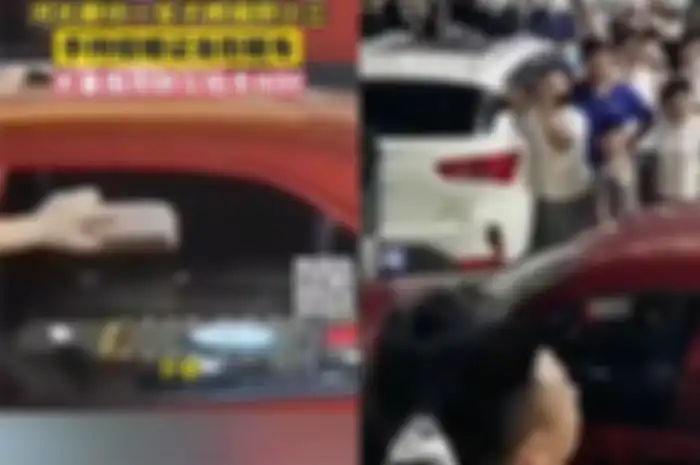 Wanita di China pergoki suami berselingkuh pecahkan kaca mobil pakai batu bata.