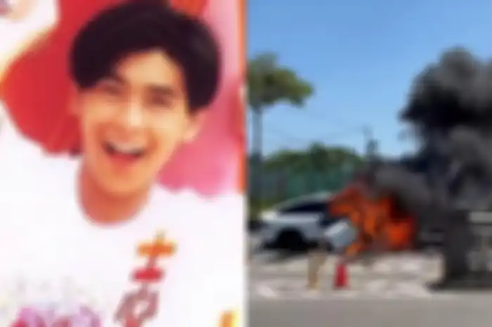 Kolase Foto Jimmy Lin dan kecelakaan mobil. 