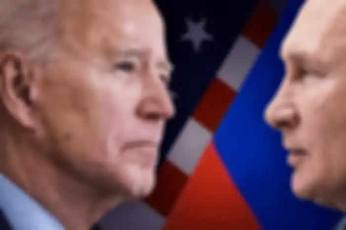 Ilustrasi Presiden AS Joe Biden dan Vladimir Putin yang bersiap untuk teken perjanjian nuklir baru