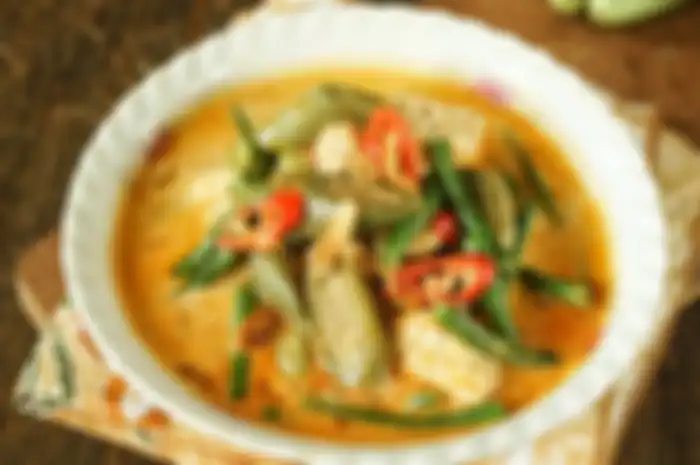 Ilustrasi sayur lodeh dengan kuah berwarna oranye.