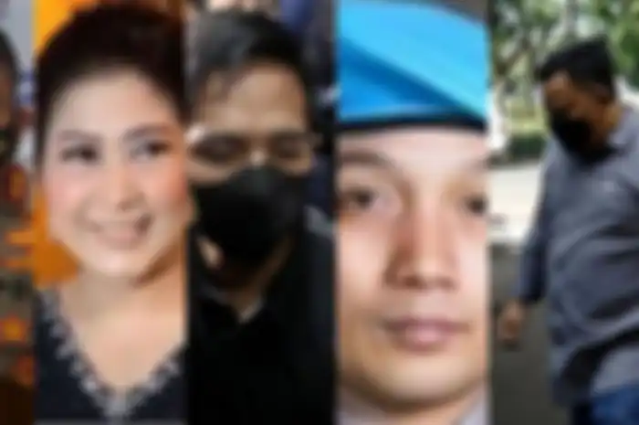 Kloase lima tersangka pembunuhan Brigadir J: (dari kiri ke kanan) Irjen Ferdy Sambo, Putri Candrawathi, Bharada Richard Eliezer atau Bharada E, Bripka Ricky Rizal alias Bripka RR, dan Kuat Ma'ruf