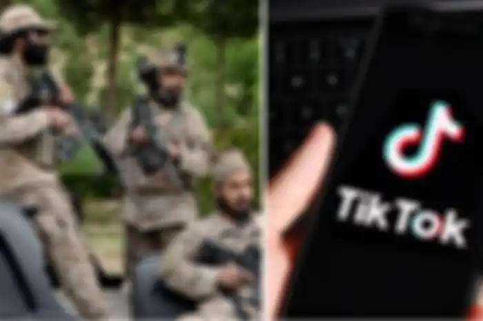 Ilustrasi tentara taliban dan aplikasi TikTok 