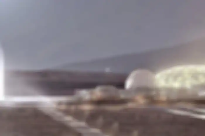Ilustrasi kota di Mars. Konsep SpaceX tentang kehidupan di planet Mars.