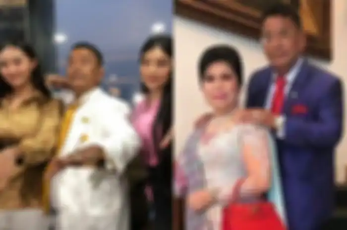 Hotman Paris dengan para aspri (kiri), Hotman Paris dan istri (kanan)