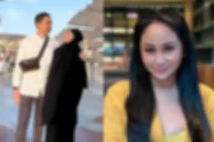 Kolase foto Ayu Dewi bareng Regi Datau di Tanah Suci dan Denise Chariesta