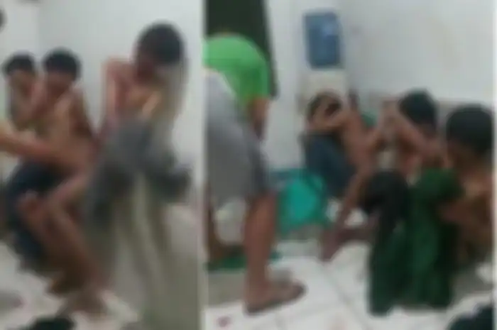 Tangkapan layar video menampilkan komplotan begal di Cilincing saat disabet ikat pinggang hingga dihantam kursi plastik oleh warga.