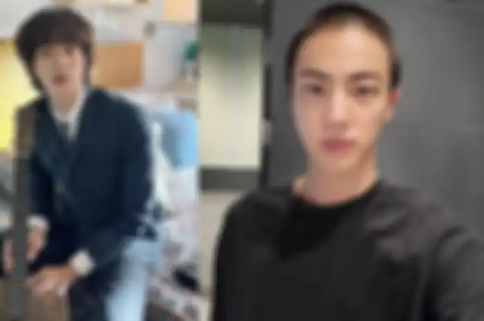 Foto Jin BTS sebelum dan sesudah potong rambut cepak