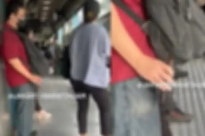 Seorang pria diam-diam merekam bokong wanita saat sedang berada dui halte bus.
