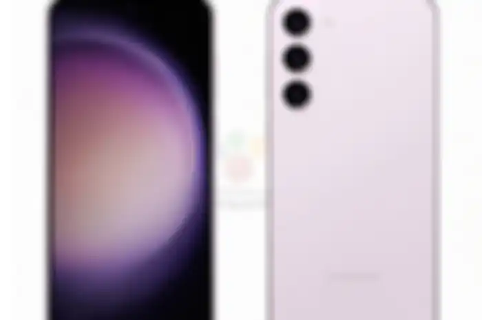 Render resmi panel depan dan belakang Samsung Galaxy S23 warna Mystic Lilac