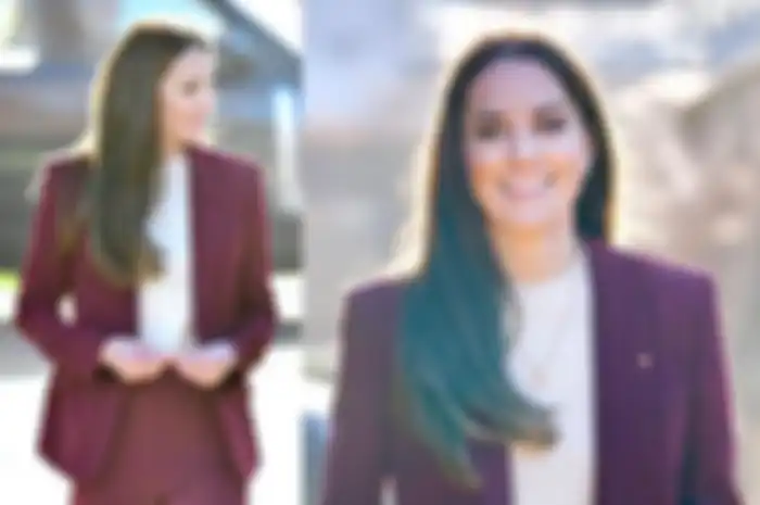 Gaya formal Kate Middleton dengan setelan warna burgundy