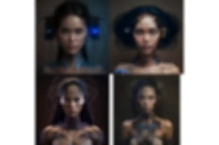 Contoh gambar buatan AI: human_half_robot_woman