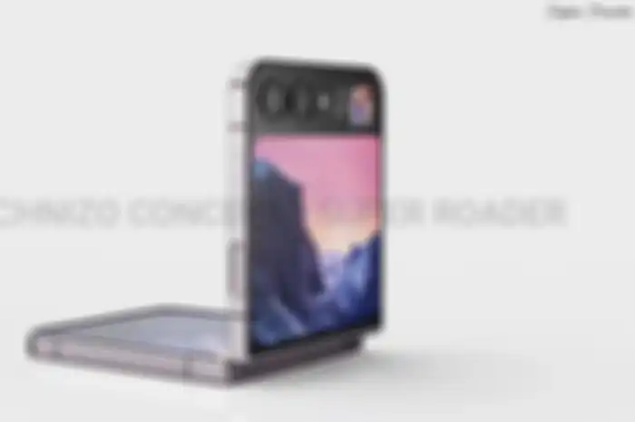 Render desain dari Samsung Galaxy Z Flip 5 yang memiliki layar sekunder lebih lebar. 