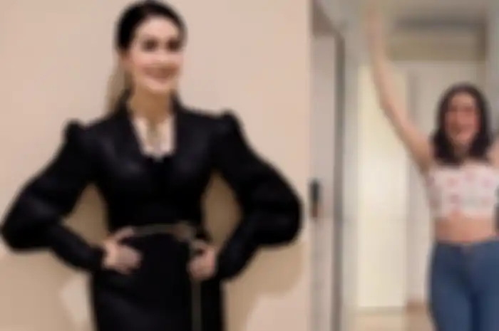 Iis Dahlia joget India kenakan baju anaknya.