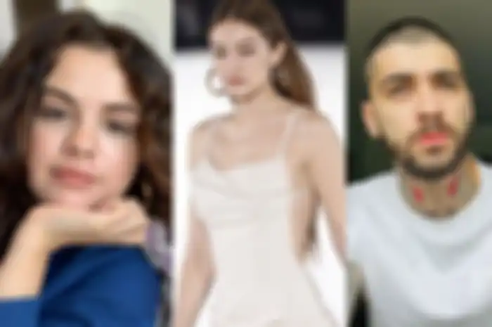 kolase foto Selena Gomez - Gigi Hadid - Zayn Malik