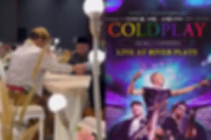 Kolase foto pengantin nikah dengan mahar tiket konser Coldplay