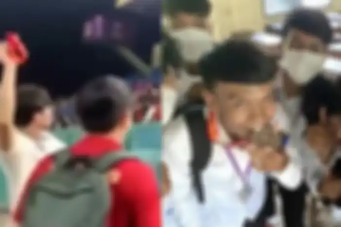 Kolase foto Khemdee melempar medali - dan Sathya bocah yang menemukan medali tersebut