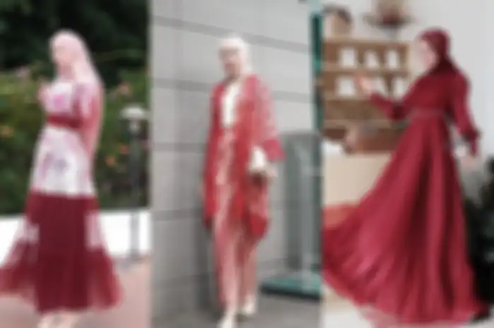 Outfit hijab merah untuk kondangan