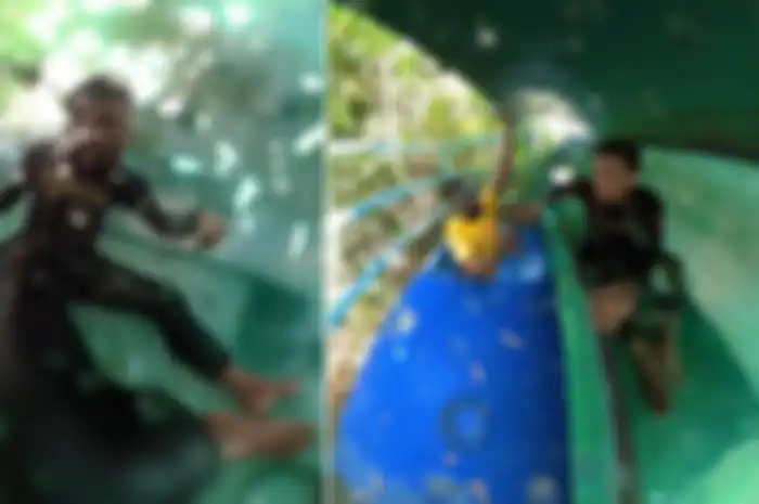 Insiden Pria tersangkut di perosotan air hingga ketakutan. 