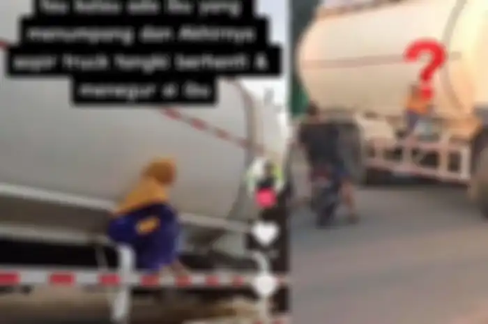 Ibu-ibu nangkring di tangki truk. Aksinya jadi Viral di TikTok dan bikin warganet geleng kepala  