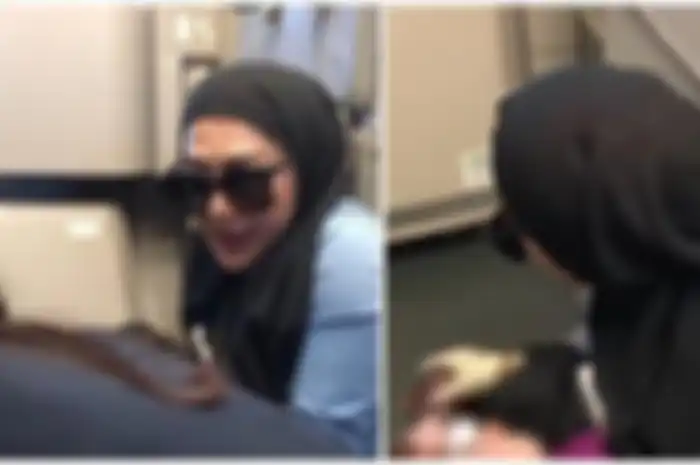 Tangkapan layar video aksi heroik perempuan asal Malang, Jawa Timur, yang membantu proses melahirkan seorang ibu hamil di pesawat, viral di media sosial