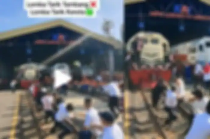 Viral, karyawan KAI di Cirebon lomba tarik kereta rayakan HUT ke-78 RI.