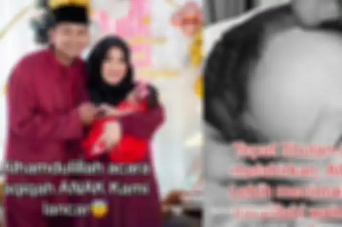Kolase foto seorang suami yang kehilangan istrinya setelah melahirkan anak yang dinanti selama 10 tahun. 
