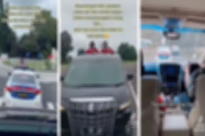 tangkap layar postingan Luluk Nuril saat naik Toyota Alphard dikawal Patwal.