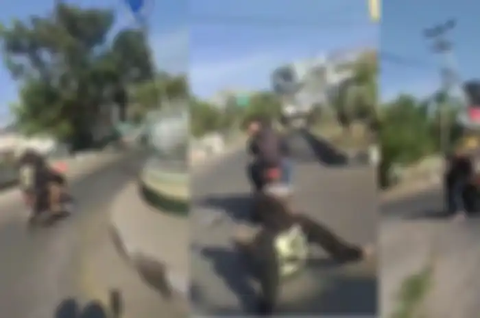 Pelaku begal pantat terjatuh di jalan usai lakukan pelecehan terhada emak-emak