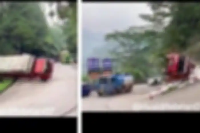 Viral di TikTok rekaman video menunjukkan detik-detik kecelakan sebuah truk muatan beras bulog di Sitinjau Lauik, Padang.