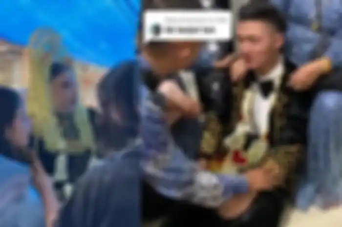 Sepasang pengantin kesurupan di tengah pesta pernikahan.