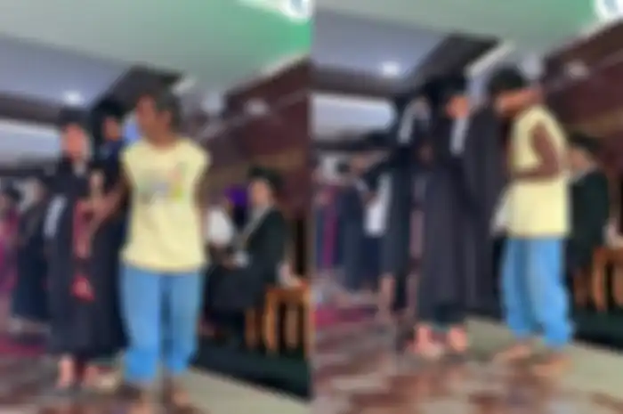 Momen wisuda mengharukan, penampilan ayah wisudawati yang sederhana sukses mencuri perhatian.