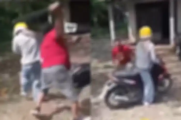 Momen pria nyaris bacok petugas PNM Mekaar saat ditagih utang.