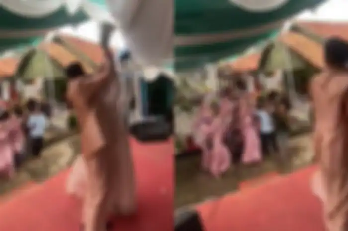 Viral di TikTok pengantin lempar bunga malah nyangkut di Tenda