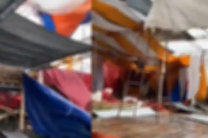 Sebuah video yang memperlihatkan kondisi tenda yang porak poranda akibat diterjang angin kencang menjadi viral di media sosial. 