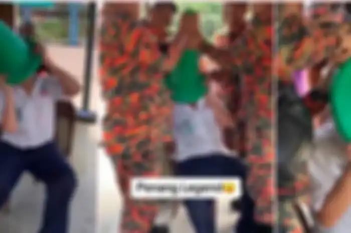 Petugas damkar berusaha lepaskan kerucut dari kepala bocah SD.