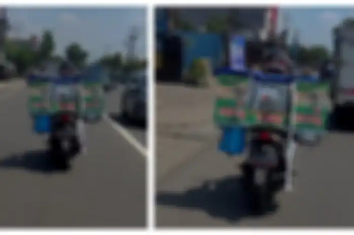 penjual pentol membawa gerobak secara terbalik, videonya viral