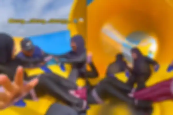 aksi kocak petugas waterpark terpeleset, endingnya ikut seluncuran bareng pengunjung