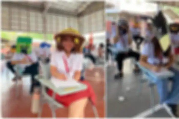 Viral momoen ujian di sebuah uvniversitas, dosen minta mahasiswa membuat topi anti nyontek, ada yang cosplay Chainsaw Man.