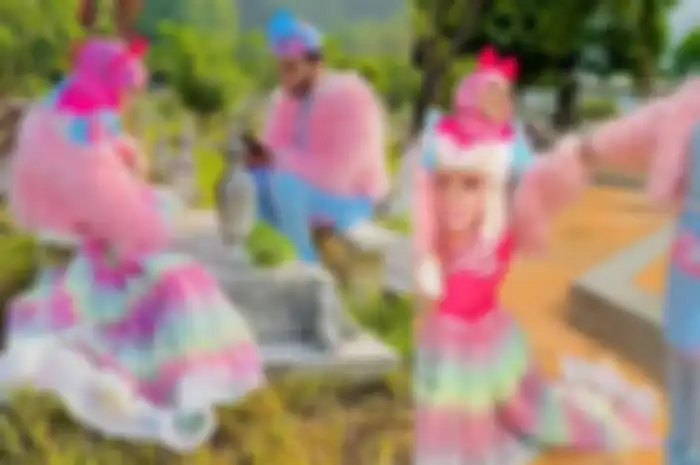 pasangan suami istri kompak pakai baju lebaran unik bertema barbie
