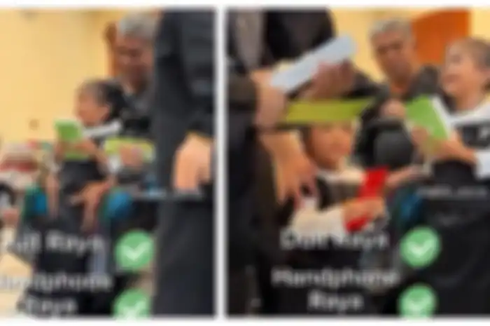 Momen kakek memberikan fitrah amplop dan handphone ke cucunya 
