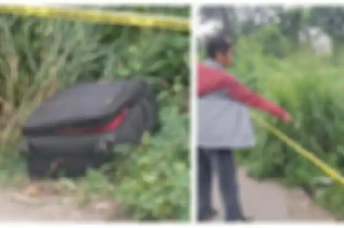 TKP penemuan mayat wanita di dalam koper di Jalan Inspeksi Kalimalang Desa Sukadanau, Cikarang Barat, Kabupaten Bekasi, Kamis (25/4/2024). 