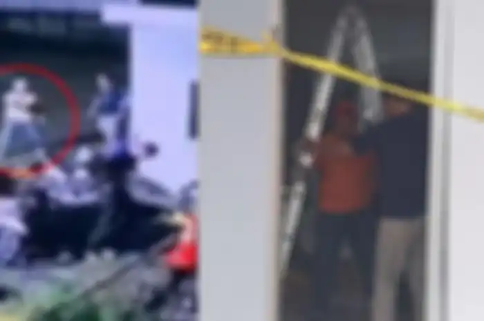 (Kiri) Terduga pelaku terekam CCTV saat menembakkan senjata api ke korban. (Kanan) Polisi saat olah TKP penembakan juru parkir di Hotel Braga, Purwokerto, Banyumas, Jawa Tengah