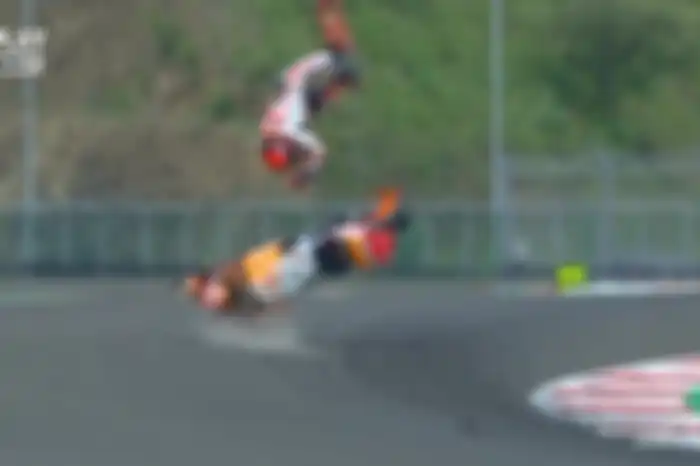 Pembalap Repsol Honda Marc Marquez crash parah di MotoGP Mandalika 2022.